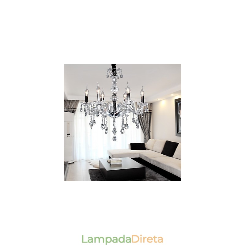 Elegante lustre de cristal com 6 luzes