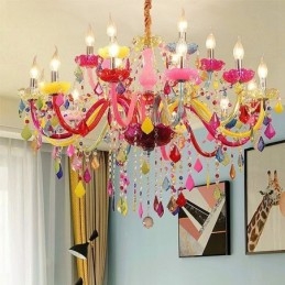 Lustre colorido estilo europeu, luminária pendente de luxo