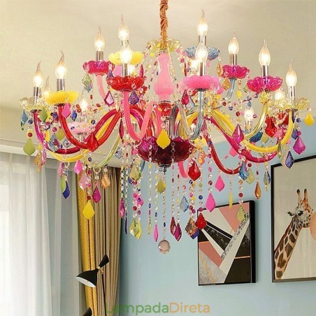 Lustre colorido estilo europeu, luminária pendente de luxo Lustre colorido estilo europeu, luminária pendente de luxo