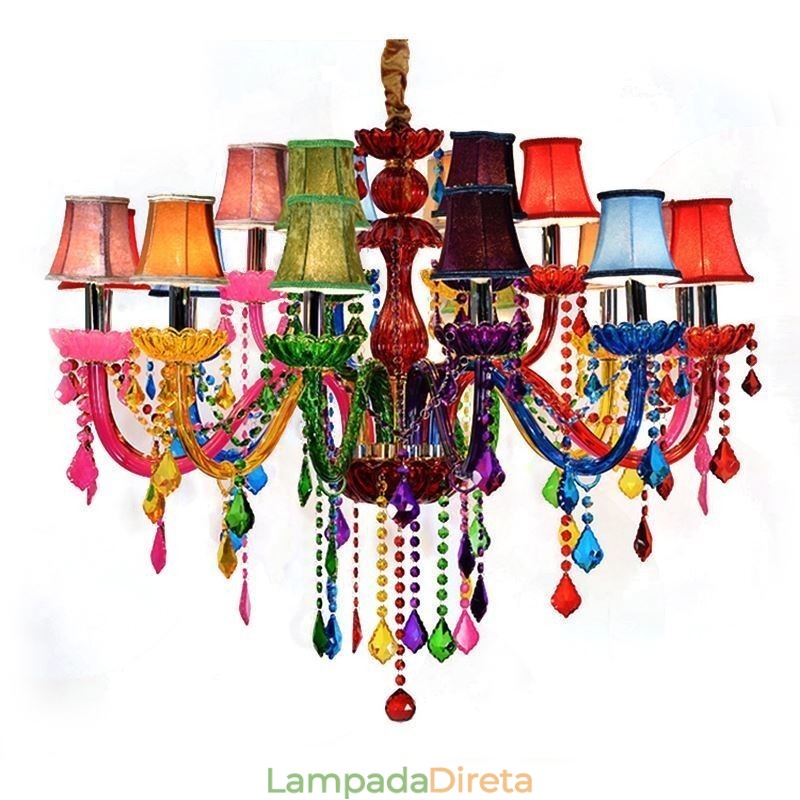 Lustre colorido estilo europeu, luminária pendente de luxo