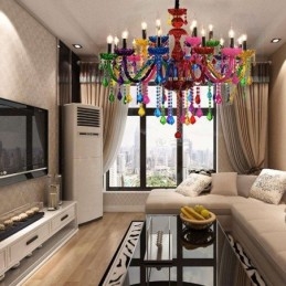 Lustre colorido estilo europeu, luminária pendente de luxo