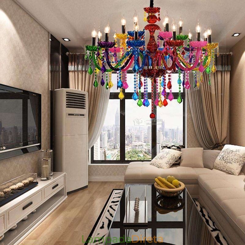 Lustre colorido estilo europeu, luminária pendente de luxo