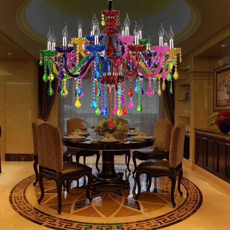 Lustre colorido estilo europeu, luminária pendente de luxo