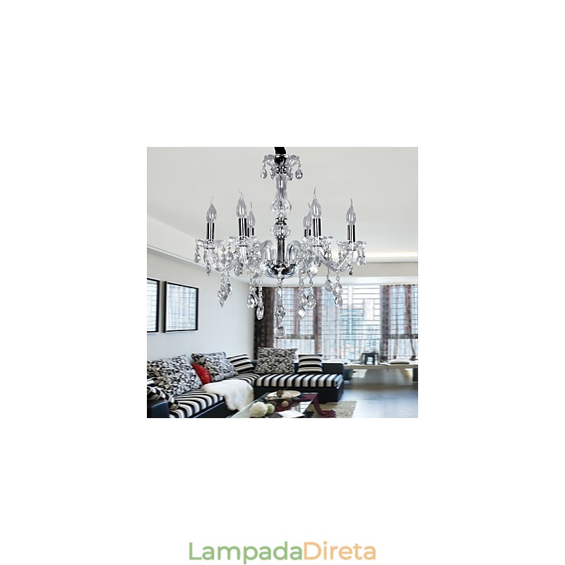 Elegante lustre de cristal com 6 luzes