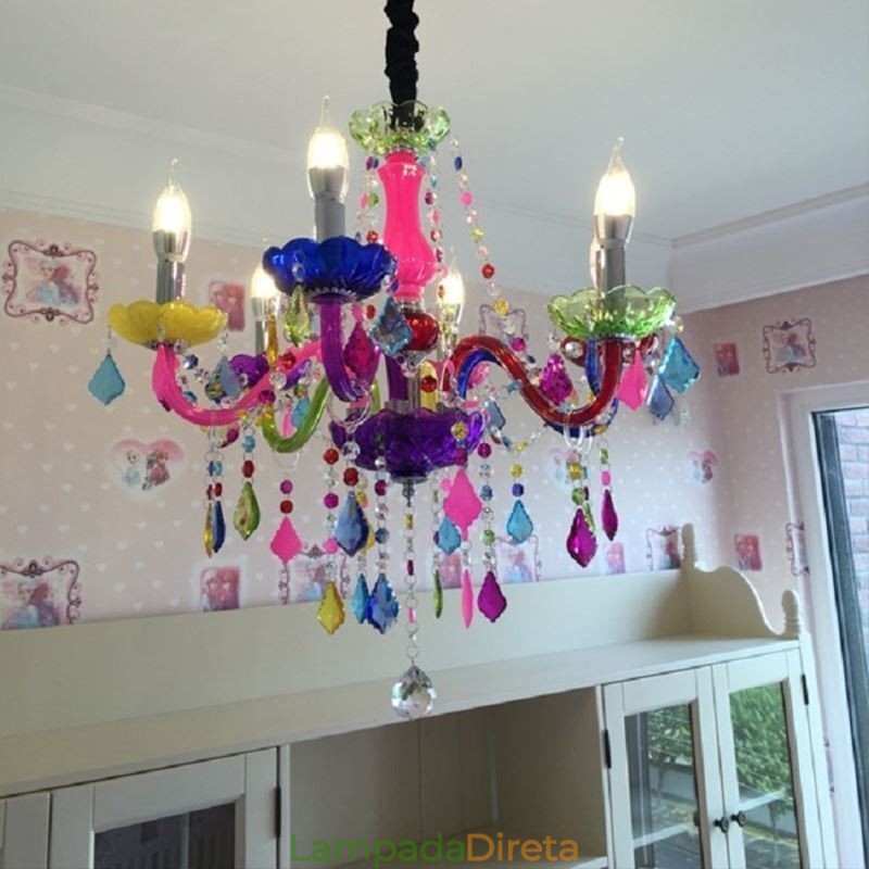 Grande lustre de cristal colorido europeu pendente