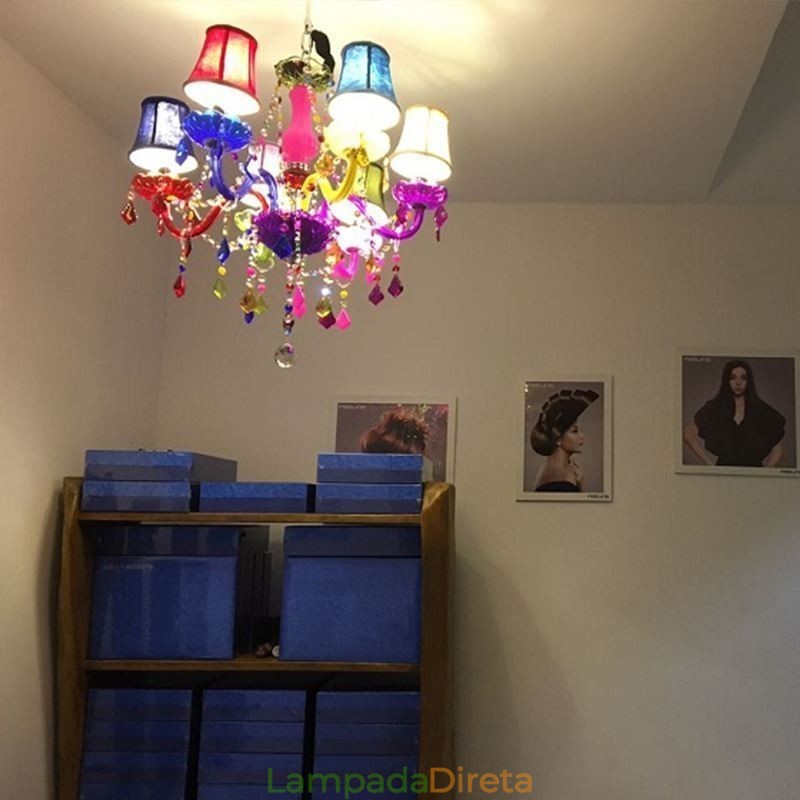 Grande lustre de cristal colorido europeu pendente