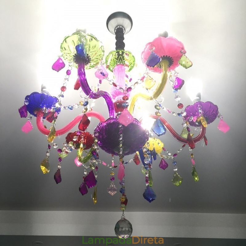 Grande lustre de cristal colorido europeu pendente
