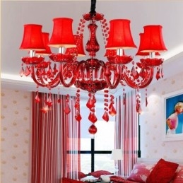 Lustre de cristal de luxo europeu vermelho cor pingente luz
