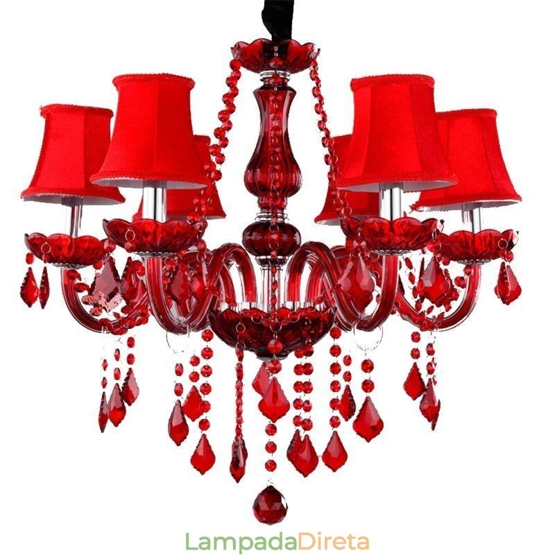 Lustre de cristal de luxo europeu vermelho cor pingente luz