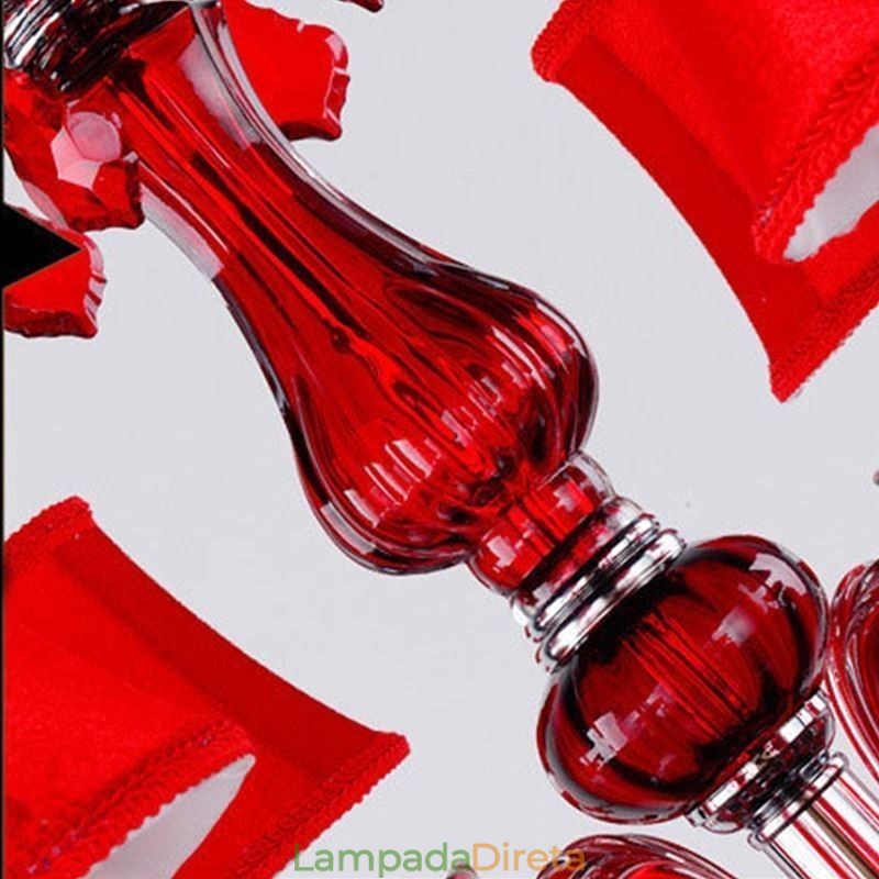 Lustre de cristal de luxo europeu vermelho cor pingente luz
