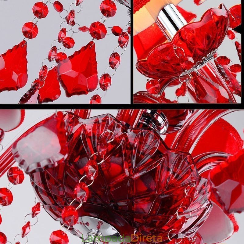 Lustre de cristal de luxo europeu vermelho cor pingente luz