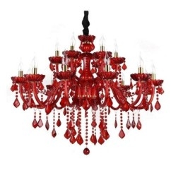 Lustre de cristal elegante europeu, cor vermelha, pingente de luz