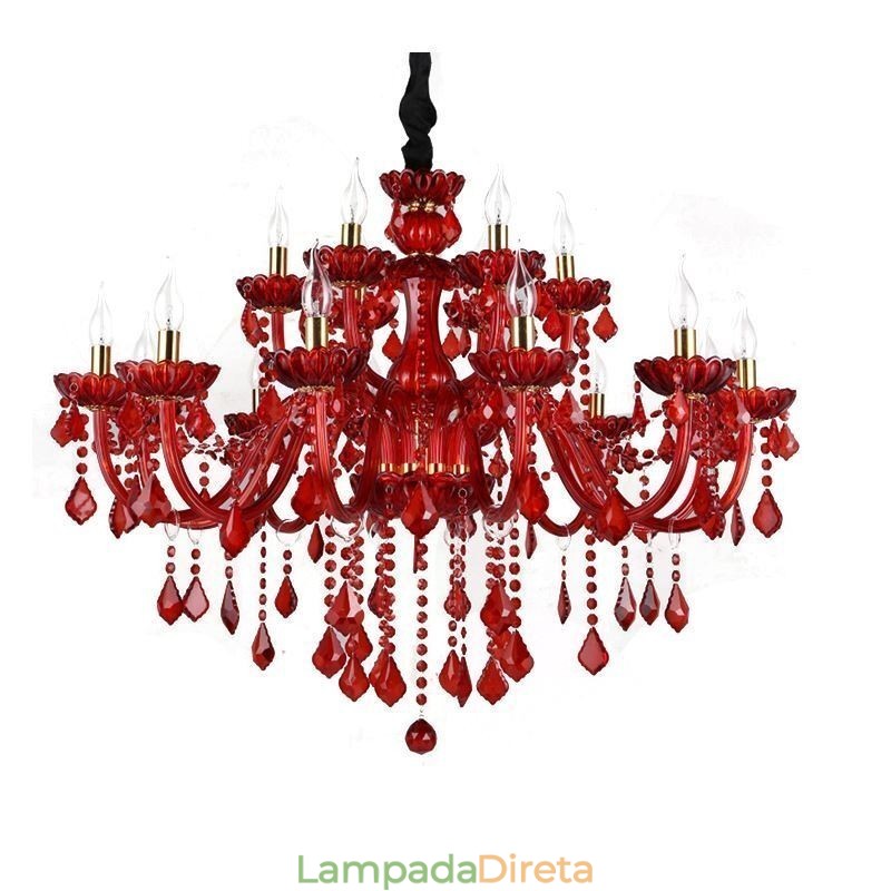 Lustre de cristal elegante europeu, cor vermelha, pingente de luz