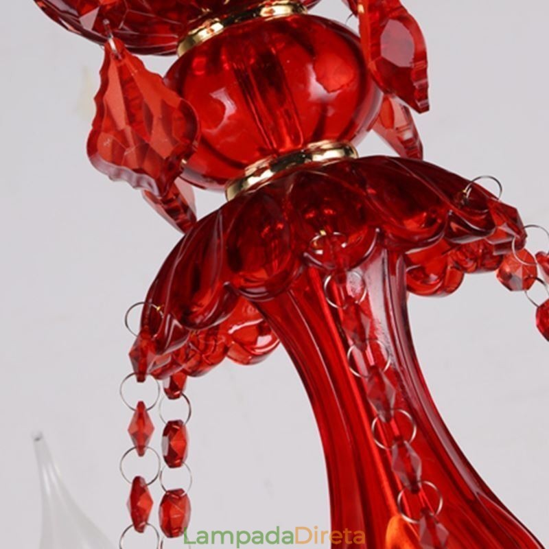 Lustre de cristal elegante europeu, cor vermelha, pingente de luz