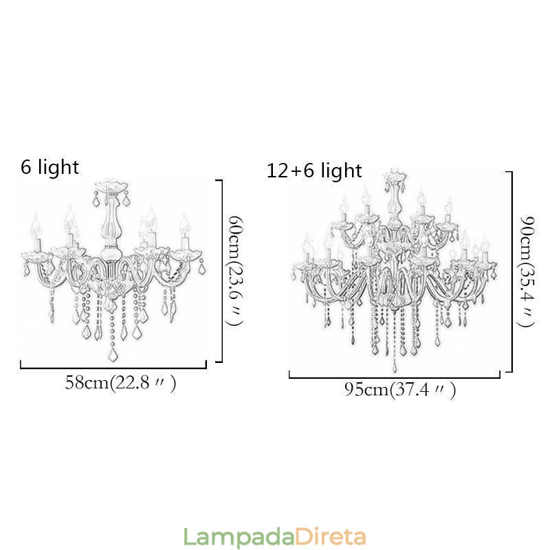 Elegante lustre de cristal europeu grande luz pendente