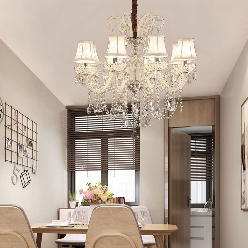 Elegante lustre de cristal europeu cor branca luz pendente