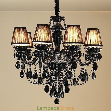 Lustre de Cristal de Luxo Europeu Preto 10 Luzes Lustre de Cristal de Luxo Europeu Preto 10 Luzes