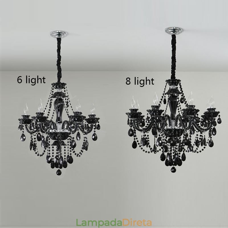 Lustre de Cristal de Luxo Europeu Preto 10 Luzes