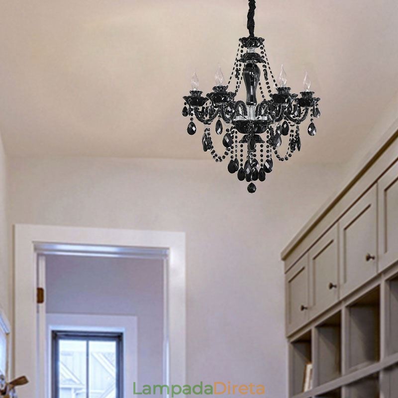 Lustre de Cristal de Luxo Europeu Preto 10 Luzes