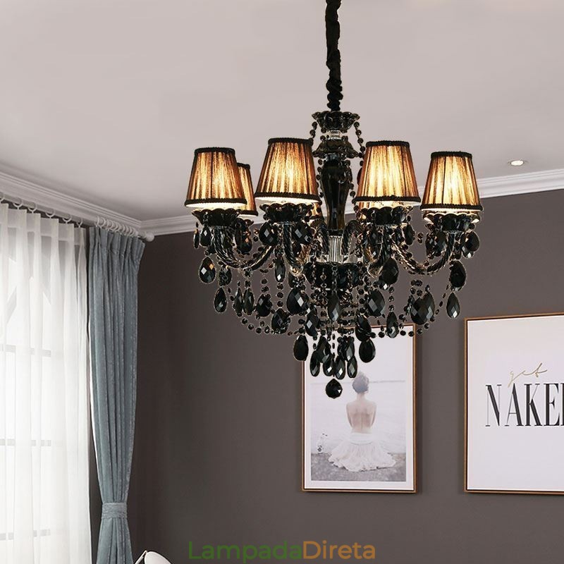 Lustre de Cristal de Luxo Europeu Preto 10 Luzes