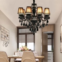 Lustre de Cristal de Luxo Europeu Preto 10 Luzes
