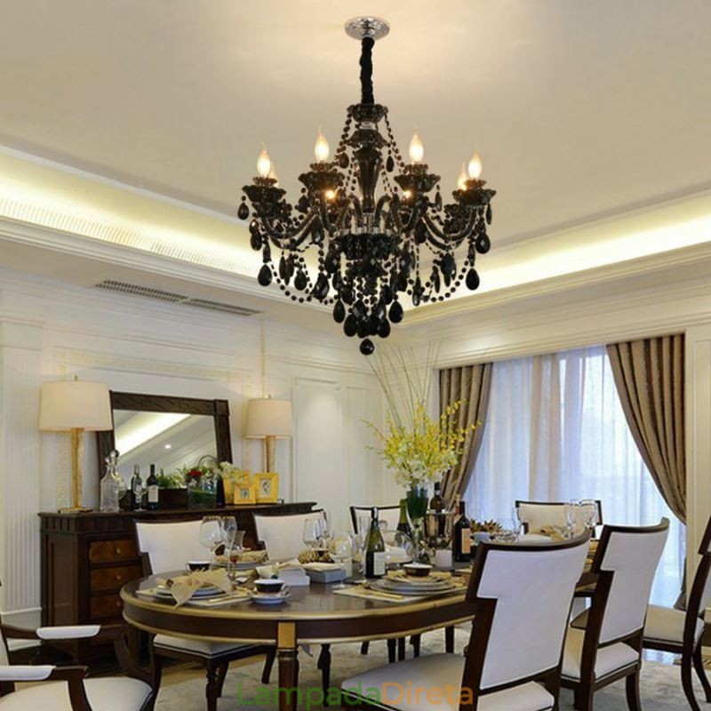 Lustre de Cristal de Luxo Europeu Preto 10 Luzes