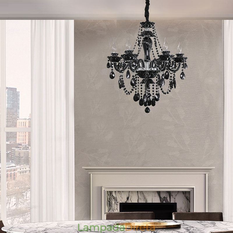 Lustre de Cristal de Luxo Europeu Preto 10 Luzes