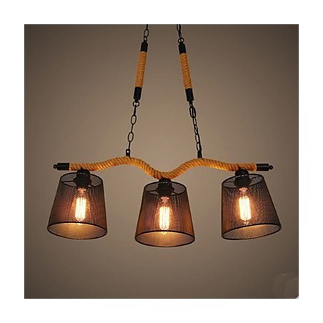 Lustre de corda retrô criativo com três cabeças pastorais Lustre de corda retrô criativo com três cabeças pastorais