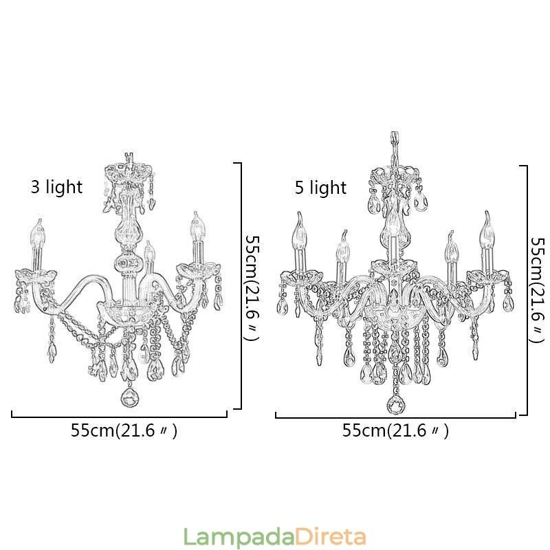 Lustre de cristal elegante moderno europeu pingente de luz
