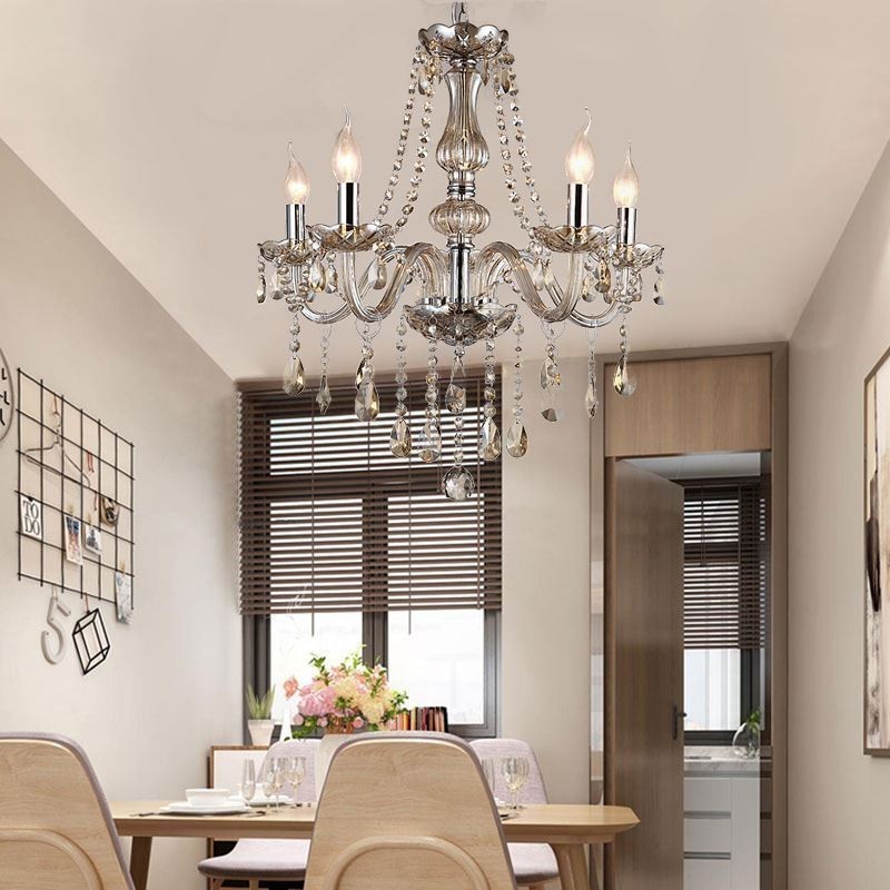 Lustre de cristal europeu cor conhaque vidro pingente luz