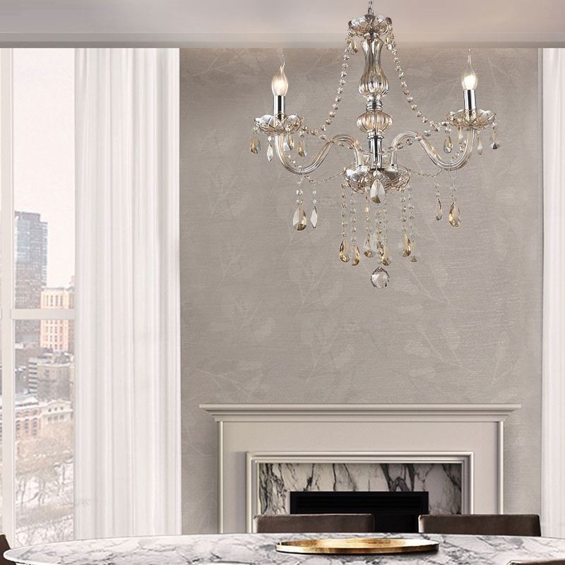Lustre de cristal europeu cor conhaque vidro pingente luz