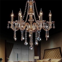 Lustre de cristal europeu de luxo cor âmbar luz pendente