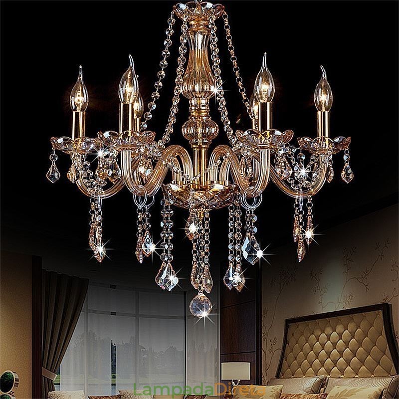 Lustre de cristal europeu de luxo cor âmbar luz pendente
