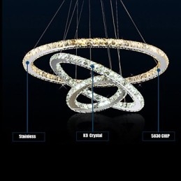 Luminárias pendentes âmbar e cristal K9 transparente Lustre de iluminação com 3 anéis