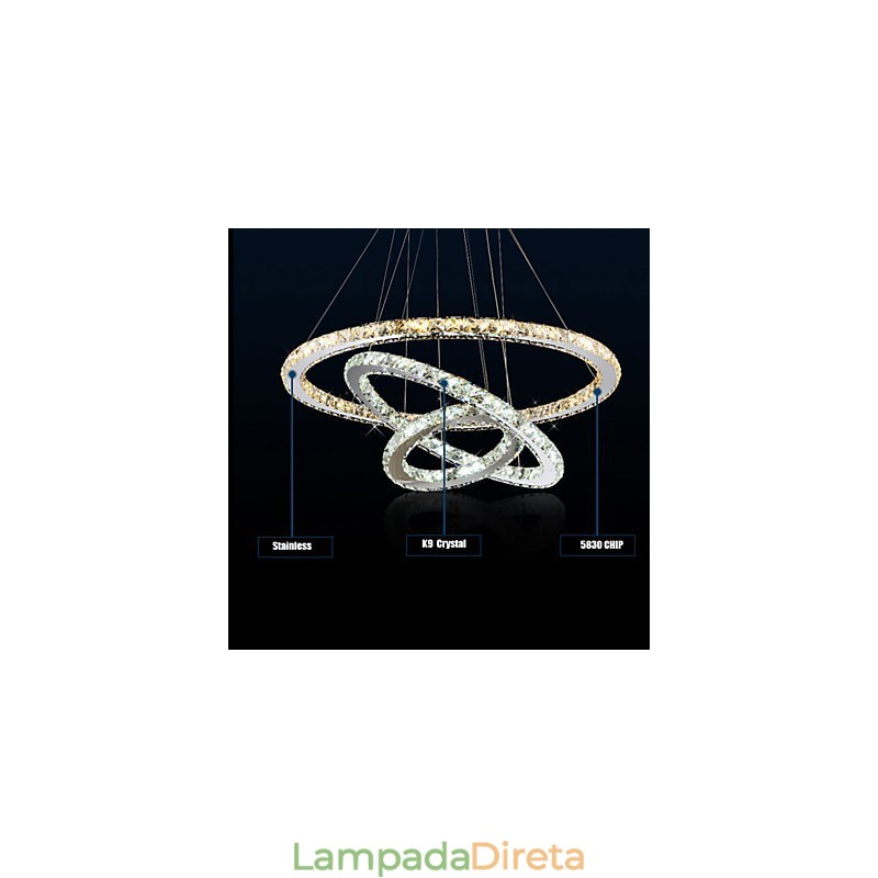 Luminárias pendentes âmbar e cristal K9 transparente Lustre de iluminação com 3 anéis