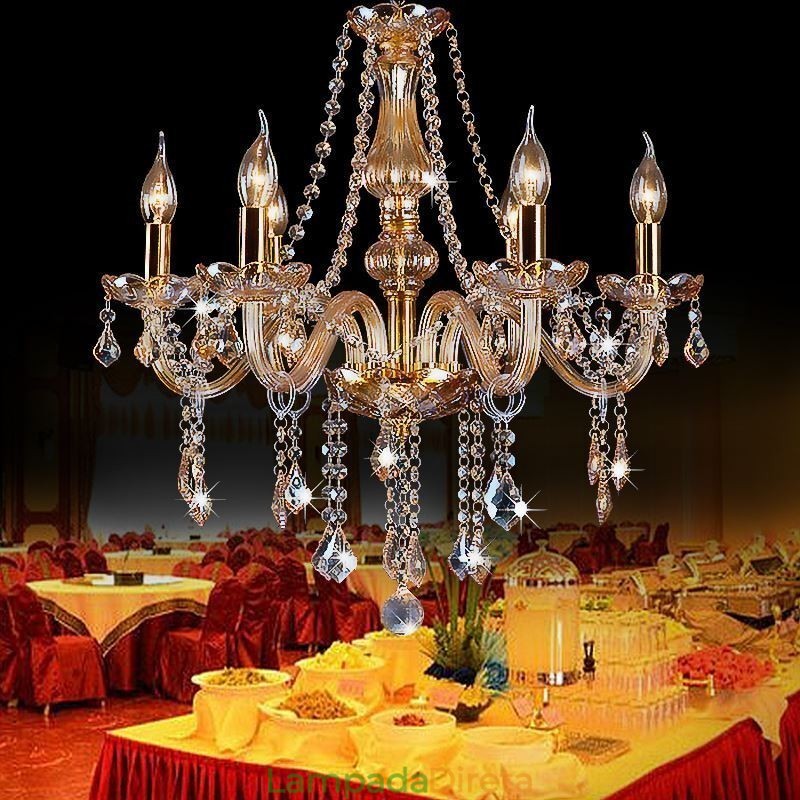 Lustre de cristal europeu de luxo cor âmbar luz pendente