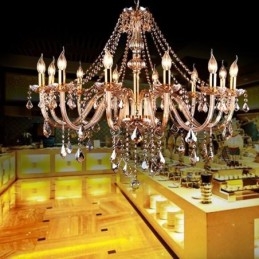 Lustre de cristal europeu de luxo cor âmbar luz pendente