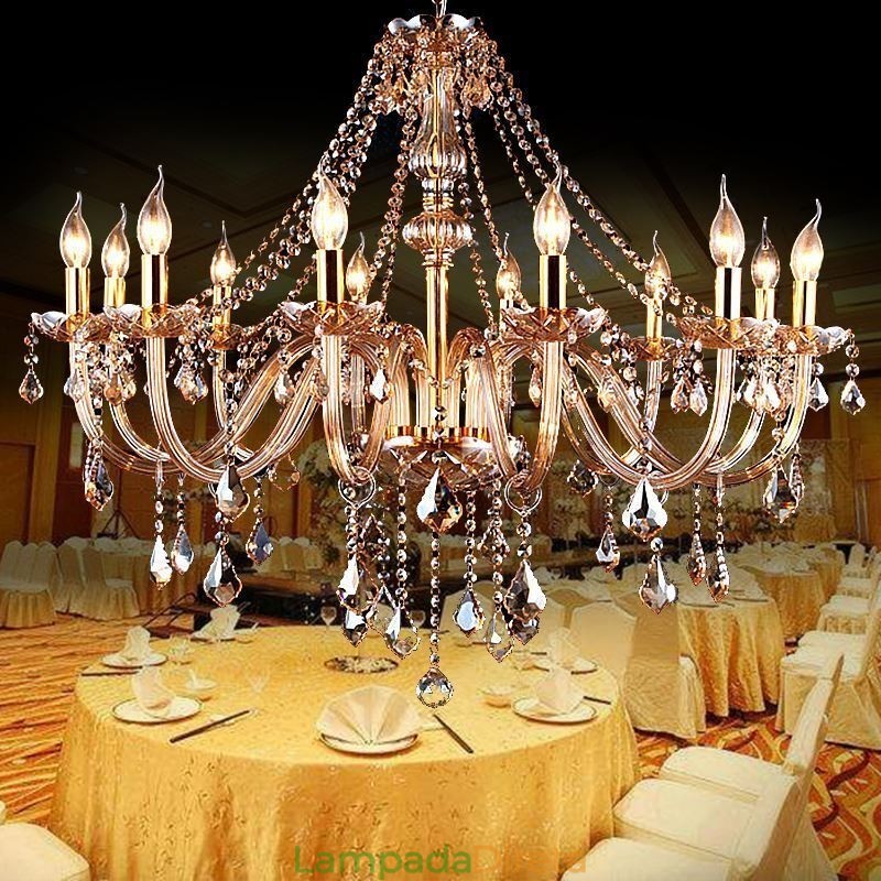 Lustre de cristal europeu de luxo cor âmbar luz pendente