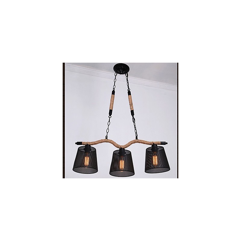 Lustre de corda retrô criativo com três cabeças pastorais