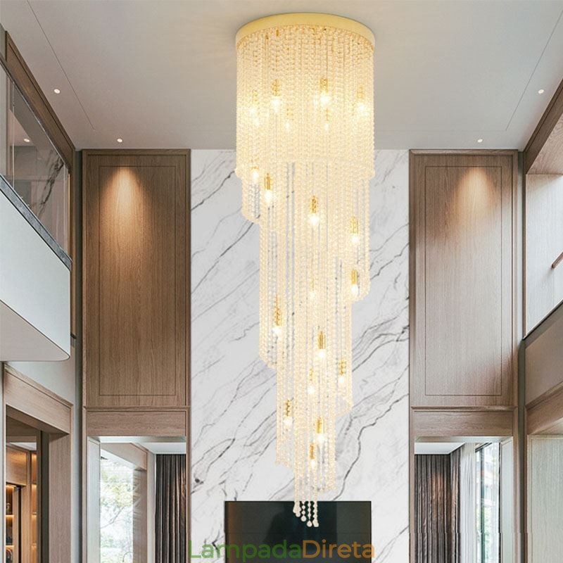 Lustre de cristal moderno, escada de luxo, luz de teto de cristal com 19 luzes