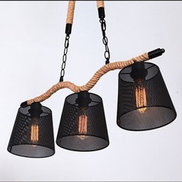 Lustre de corda retrô criativo com três cabeças pastorais