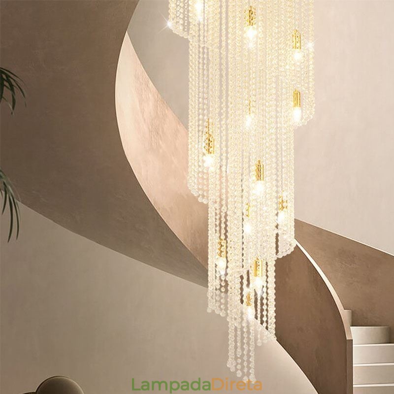 Lustre de cristal moderno, escada de luxo, luz de teto de cristal com 19 luzes