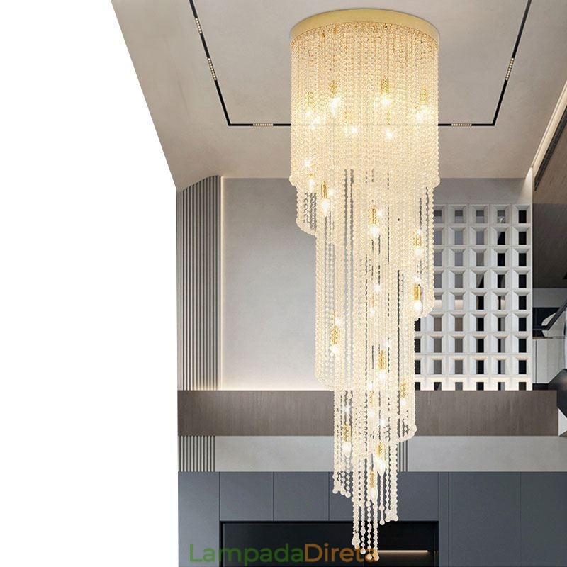 Lustre de cristal moderno, escada de luxo, luz de teto de cristal com 19 luzes