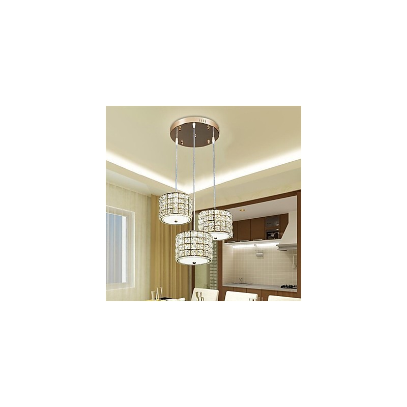 Luminária pendente de cristal com 3 luzes, droplight