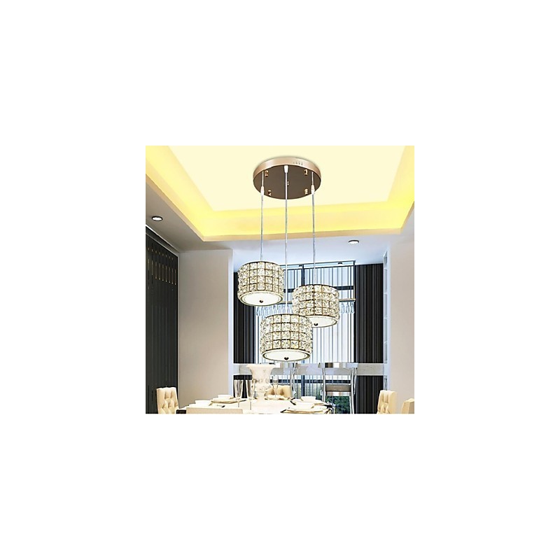Luminária pendente de cristal com 3 luzes, droplight