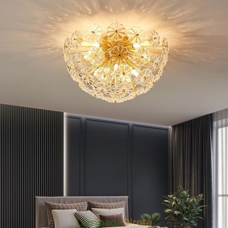 Luminária de teto em forma de flor decorativa moderna de vidro semicircular embutida