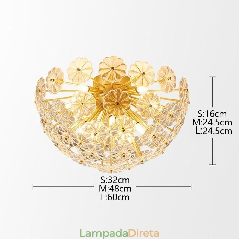 Luminária de teto em forma de flor decorativa moderna de vidro semicircular embutida
