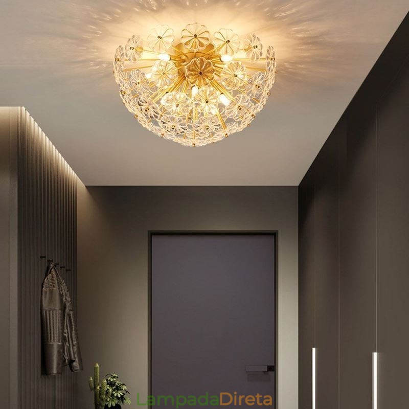 Luminária de teto em forma de flor decorativa moderna de vidro semicircular embutida