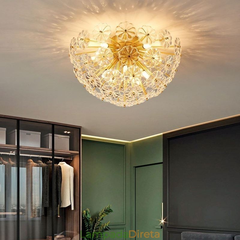 Luminária de teto em forma de flor decorativa moderna de vidro semicircular embutida