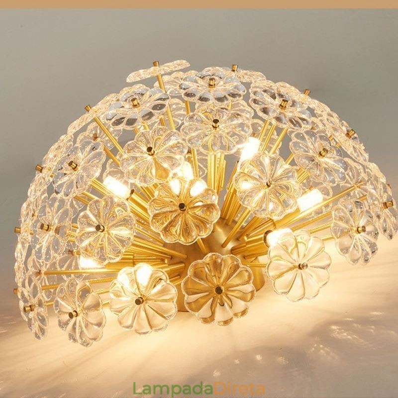 Luminária de teto em forma de flor decorativa moderna de vidro semicircular embutida
